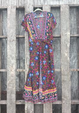 Zesica Floral Euro Summer Tomato Girl Wrap Maxi Dress Women's Large